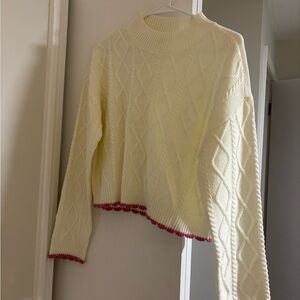 Pink scallop trim cream sweater